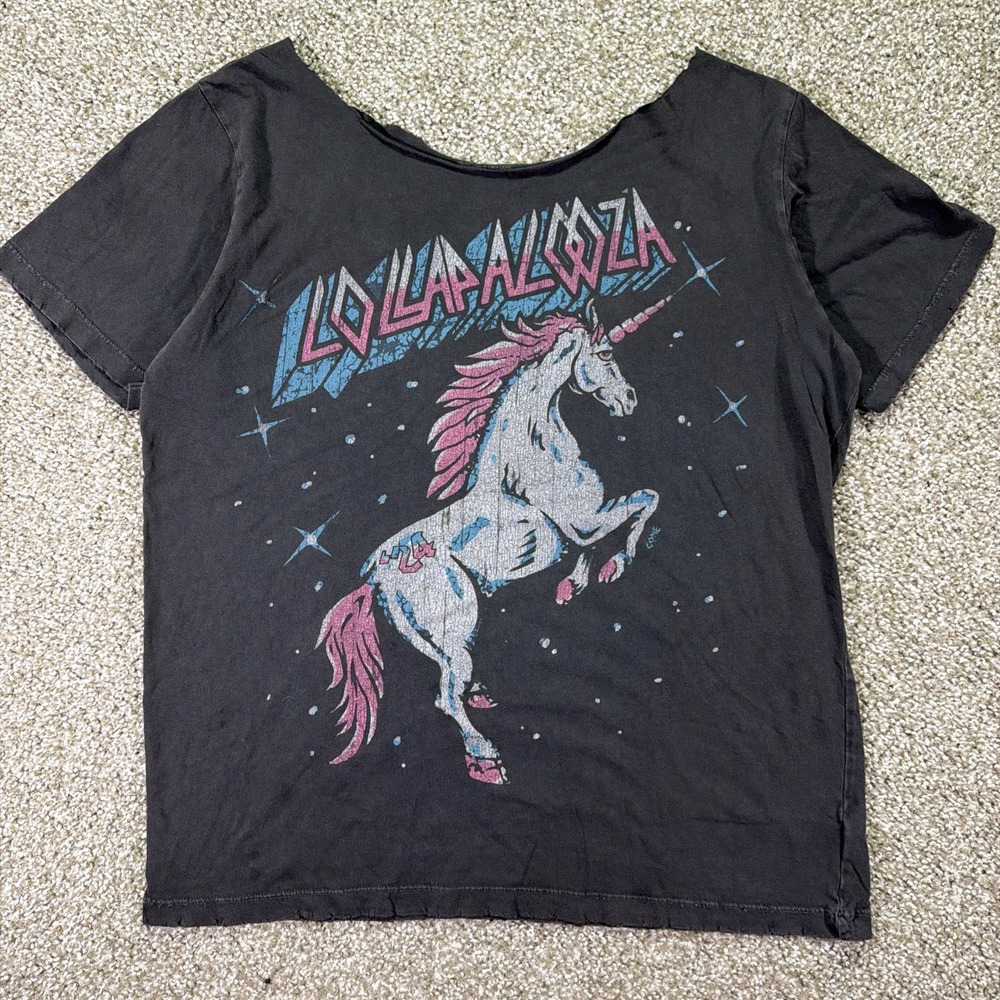 Official Lollapalooza Music Festival Tee 2024 Pink Pony Size Large Gray Distress